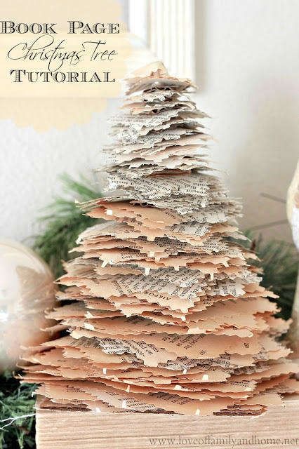 Book Page Christmas Tree Book Page Christmas Tree, Trees Tutorial, Book Christmas Tree, Love Of Family, Book Tree, Book Page Crafts, Homemade Christmas Decorations, Simple Christmas Decor, Tabletop Christmas Tree