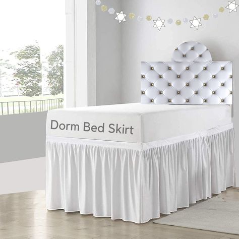 PRICES MAY VARY. Package Includes:-1 Dorm Bed skirt measuring Twin-XL /50"Drop Panels- 3 Sided Panels Delightful ruffled design features gathered ruffles around 3 sides of bed for a classic, beautiful look. This Ruffle gathered Dorm Bed skirt is having the pretty appearance. It will hang nicely & helps to hide the space below bed. Fabric is pre-shrunk, colorfast, and wrinkle-resistant for optimal longevity. ABOUT US_* We have an experience of more than 10 years in online selling * We have over 1 Dorm Bed Skirt, Dorm Things, Dorm Room Bed, Dorm Bed Skirts, White Bed Skirt, Dorm Necessities, Minimalist Dorm, Dorm Bed, Bed Fabric