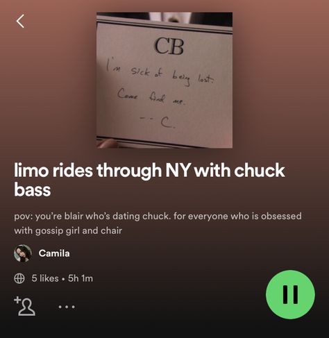 chuck bass playlist Xoxo Gossip Girl, Limo Ride, Xoxo Gossip, Playlist Spotify, Chuck Bass, Im Sick, Blair Waldorf, Spotify Playlist, Gossip Girl