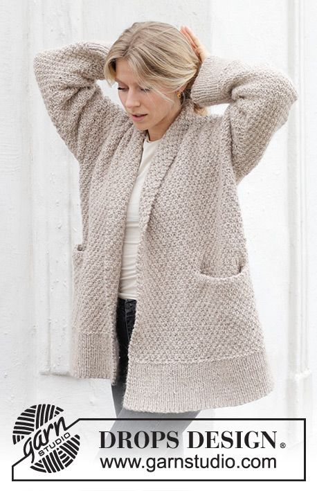 Oat Flakes Cardigan / DROPS 244-16 - Free knitting pattern Knit Cardigan Pattern, Winter 23, Outfit Inspo Casual, Moss Stitch, Knit Cowl, Crochet Diagram, Spring Summer 2024, Cardigan Pattern, Work Tops