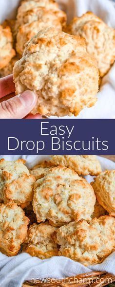 This recipe for Easy Drop Biscuits from New South Charm is a long time family favorite. These biscuits are the perfect addition to breakfast, brunch or dinner. Give this easy bread recipe a try! Dump Biscuits Easy, Bus Quick Biscuits, Drop Biscuits With Self Rising Flour, Homemade Biscuits Easy Self Rising Flour, 3 Ingredient Drop Biscuits, Single Serve Biscuit Recipe, Quick Drop Biscuits Easy Recipes, East Biscuits Recipe, Easy Simple Biscuit Recipe