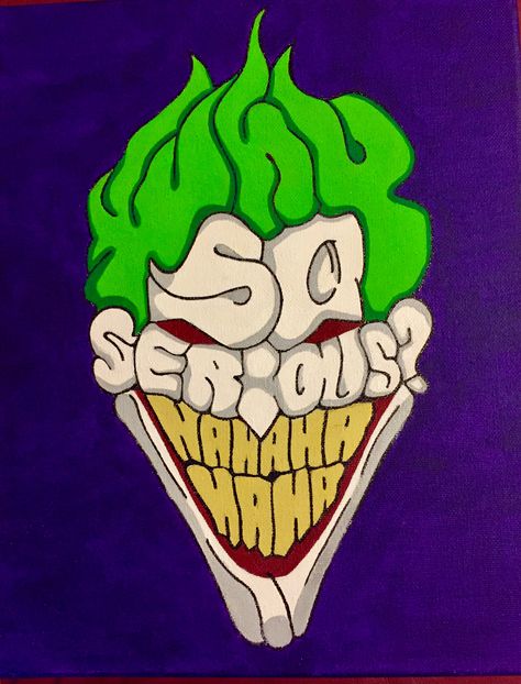 #joker #art #artwork  #canvas #painting #whysoserious The Joker Graffiti, Joker Paintings Easy, Dc Canvas Painting, Chucky Painting Canvas, Joker Painting Easy, Hulk Canvas Painting, Cartoon Paintings Easy Canvas, Joker Canvas Painting, The Joker Painting