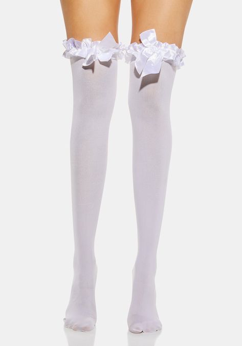 Sheer Thigh High Ruffle Socks - White | Dolls Kill Frilly Thigh High Socks, Kawaii Thigh Highs, Thigh High White Socks, White Frilly Socks, White Thigh High Socks, Long White Socks, Frill Socks, White Knee High Socks, White Thigh Highs