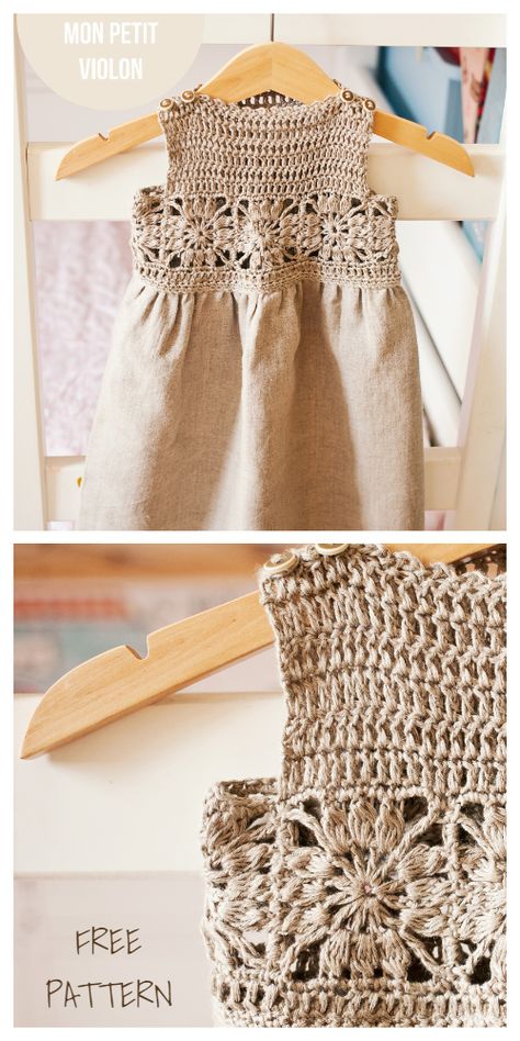 Granny Square Fabric Dress Yoke Free Crochet Patterns - DIY Magazine Robe Diy, Granny Square Haken, Crochet Yoke, Crocheted Dress, Confection Au Crochet, Dress Patterns Free, Haken Baby, Crochet Girls, Crochet Fabric