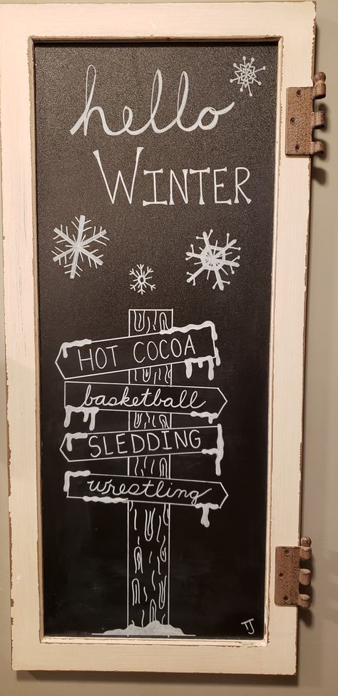 Winter Chalk Boarder Designs Easy, Winter Wonderland Chalkboard Art, Chalkboard Marker Art, January Chalkboard Ideas, Winter Chalk Art, Outdoor Blackboard, January Chalkboard, Winter Chalkboard Art, Winter Chalkboard Ideas