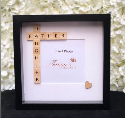 Valentines Gifts For Dad From Daughter, Valentines Gift For Daddy From Daughter, Valentine Gift For Dad, New Home Presents, Valentines Gift Bags, Scrabble Frame, Gift Crafts, Baby Art Projects