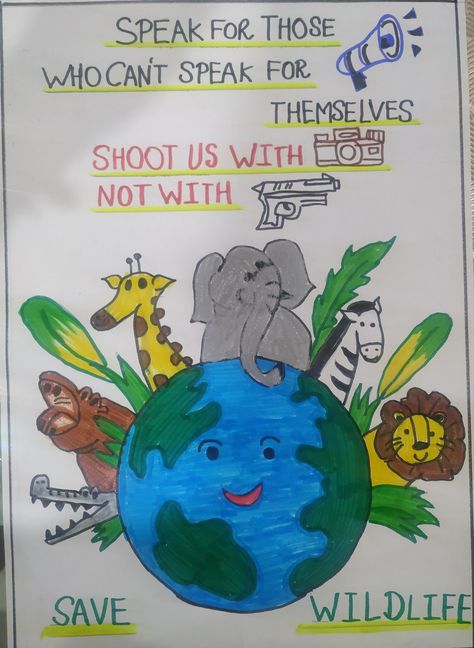 Wild Life Drawings Easy, Global Science Poster, Loss Of Biodiversity Poster, Wild Life Conservation Poster, Wildlife Posters Ideas, Forest Conservation Poster Ideas, Forest Conservation Poster Drawing, Poster On Save Animals, Wildlife Conservation Poster Drawing