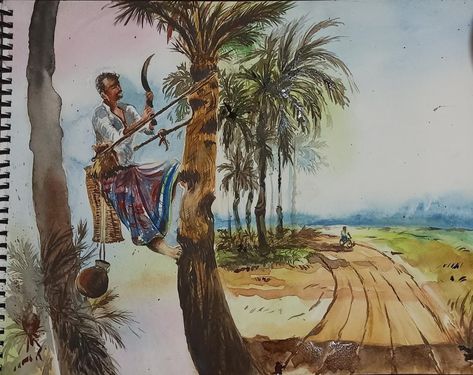 Watercolour painting by #Prwbhat Halder..Kolkata..24/12/2021.. Winter Morning Drawing, Figure Composition, Composition Drawing, Watercolor Scenery, Composition Painting, Art Assignments, Art Village, Winter Morning