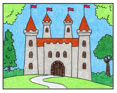 Draw a Castle on a Hill · Art Projects for Kids Castle Drawing Easy, Nature Drawing For Kids, Castle Coloring Page, Kids Castle, Castle Drawing, Castle Pictures, Drawing Lessons For Kids, Art Lessons For Kids, Easy Drawings For Kids