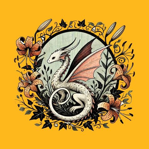 Tiger Lily Dragon - Tiger Lily Dragon - T-Shirt | TeePublic Dragon Lily, Floral Dragon, Dragon Horse, Dragon Illustration, Tiger Lily, Drawing Ideas, Sunflower, Lily, Horses