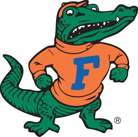 Florida Gators Alternate Logo (1992) - A standing Gator wearing a sweatshirt with an F on the front. Florida Gators Wallpaper, Uf Gator, Florida Gators Logo, Gator Logo, Uf Gators, Florida Gators Football, Gators Football, Gainesville Florida, Old Logo