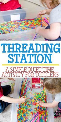 Check out this THREADING STATION! An awesome quiet time toddler activity that's perfect for indoor days. An easy indoor activity for toddlers that also doubles as sensory and fine motor skills play! Indoor Activity For Toddlers, Indoor Activities For Toddlers, Time Activity, Activity For Toddlers, Quiet Time Activities, Preschool Fine Motor, Quiet Activities, Toddler Activity, Motor Skills Activities