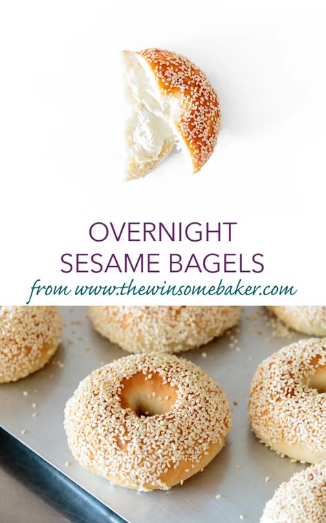 WELLINGTON BAKEHOUSE - Overnight Sesame Bagels Overnight Bagels Recipe, Overnight Bagels, Overnight Bagel Recipe, Bagel French Toast, Sesame Bagel, Overnight Breakfast, Breakfast Bagel, Homemade Bagels, Bagel Recipe