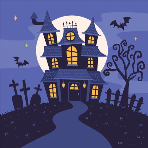 Halloween House Illustration, Halloween Design Illustration, Halloween Environment, Haunted House Illustration, Make A Haunted House, Halloween Illustration Design, Halloween Abc, Haunted House Drawing, Friday Illustration