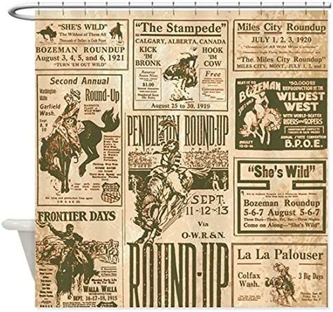 Western Shower Curtain, Country Shower Curtain, Rustic Shower Curtains, Trailer Renovation, Western Bathroom, Rustic Shower, Texas House, Vintage Newspaper, Traditional Interior Design