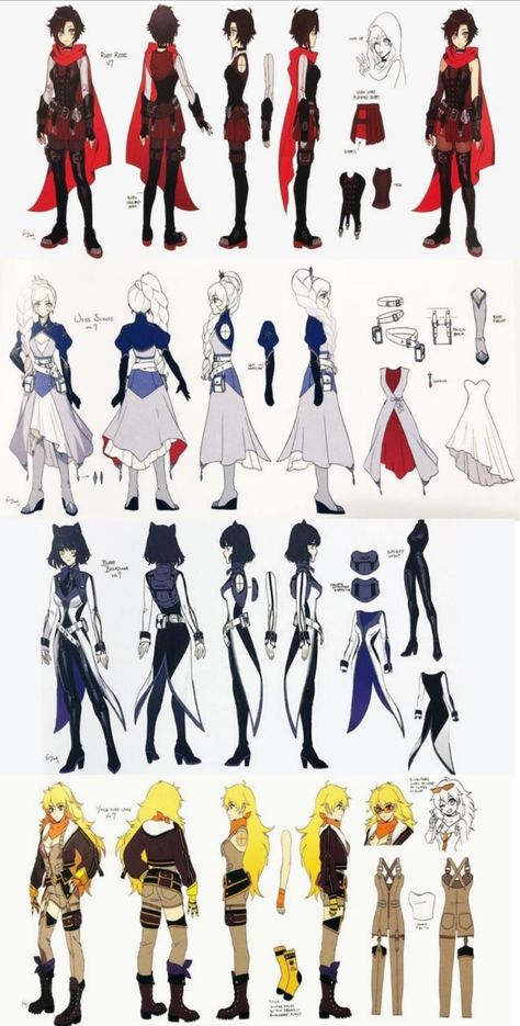 team RWBY volume 7 outfits Rwby X Genshin Impact, Rwby Character Sheet, Rwby Concept Art Character Design, Rwby Volume 9 Fanart, Rwby Semblance Ideas, Rwby Oc Outfit, Rwby Characters Design, Rwby Outfit Designs, Rwby Oc Design