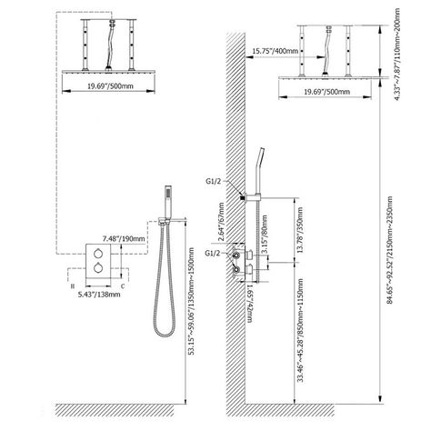 Shower Dimensions, Ceiling Shower Head, Shower Plumbing, Rain Shower System, Bathroom Dimensions, Shower Faucet Sets, Rainfall Shower Head, Black Shower, Modern Shower