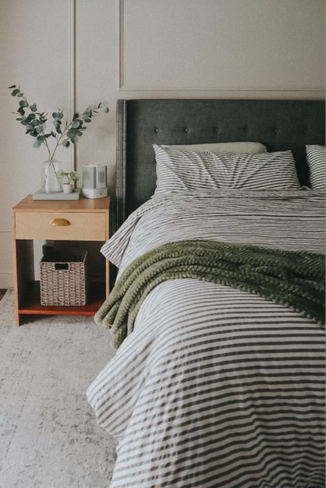 Bedding with grey headboard