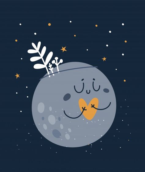 Cute lovely baby moon with heart Premium... | Premium Vector #Freepik #vector #baby #heart #party #love Moon Cute, Baby Moon, Baby Heart, Heart Party, Baby Illustration, Moon Illustration, Portrait Paintings, Babymoon, Matte Painting