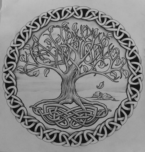 Tree of life Celtic Oak Tree, Celtic Tree Tattoos, Yggdrasil Tattoo, Tato 3d, Oak Tree Tattoo, Tattoo Tree, Tato Henna, Celtic Tattoo, Tree Tattoo Designs