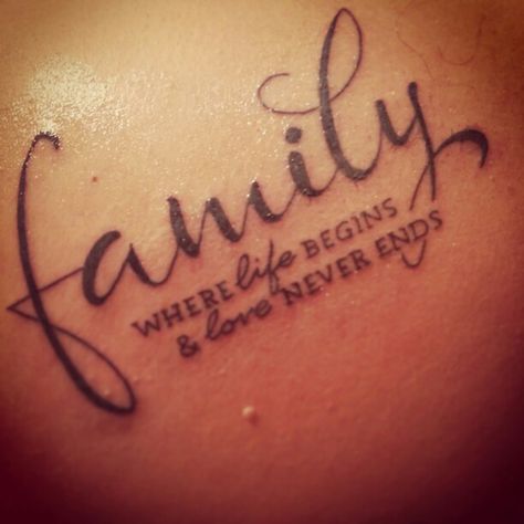 My new tattoo, #family where life begins and love never ends Family Where Life Begins Love Never Ends Tattoo, Scripture Tattoos, Tattoo Quotes About Life, Tattoo Family, Phrase Tattoos, Tattoo Quotes For Women, Chest Piece Tattoos, Healthy Meals On A Budget, Budget Book