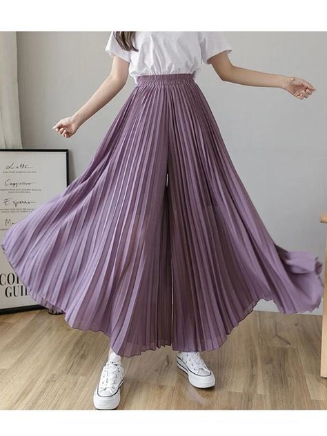 New Fashion Summer Loose Pleated Chiffon Wide Leg Pants Women's Cropped Pants High Waisted Draped