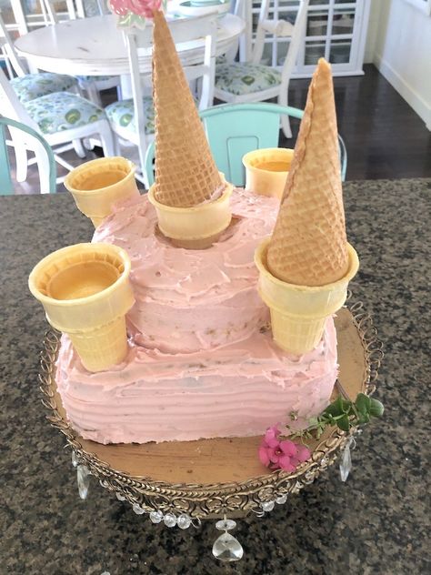 Castle Cake Tutorial, Pink Castle Cake, Princess Castle Cake, Chocolate Strawberry Cake, Cake With Buttercream, Strawberry Cake Mix, Pink Castle, Lemon Cake Mixes, Castle Cake