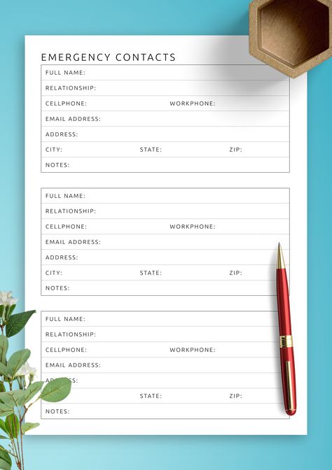 Emergency Contact Information, Address Book Template, Medical Printables, Emergency Contact Form, Emergency Contact List, Senior Apartments, Be A Doctor, Number Templates, Contact Card