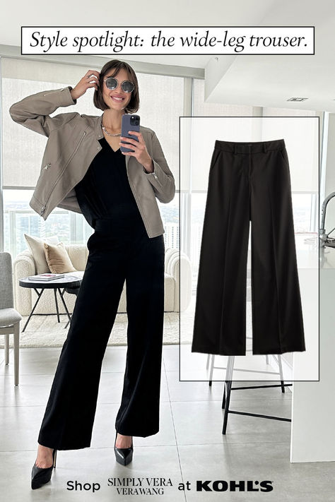 These high-rise, wide-leg trousers are a staple style you’ll reach for again and again when putting together chic outfits. Shop trousers, moto jackets and more from Simply Vera Vera Wang at Kohl’s and Kohls.com. Womens Biker Outfits, Vera Wang Clothes, Teacher Pants, French Minimalist Wardrobe, Paris Wardrobe, French Minimalist, Dinner Outfit Casual, How To Have Style, Sporty Fashion