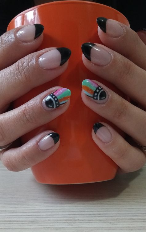 Ufo Nail Art, Ufo Nails, Black French, Hello Lovely, Funky Nails, Almond Nails, Nail Design, Pretty Nails, Gel Nails