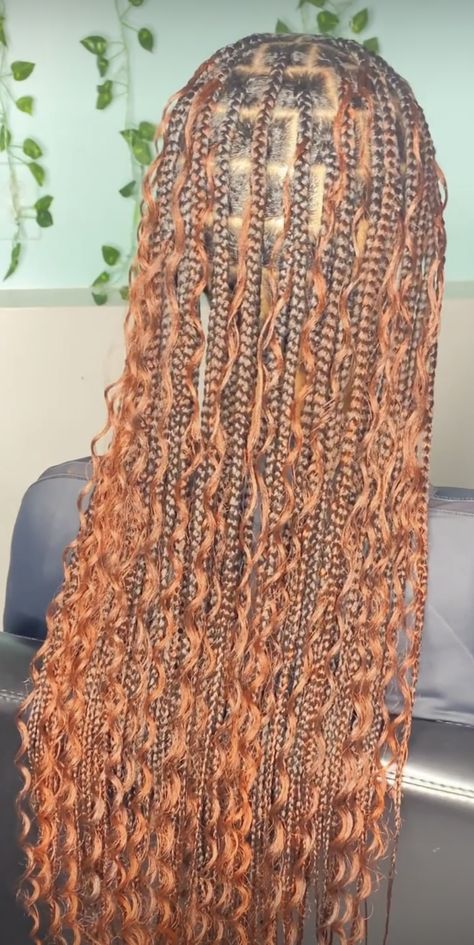 Colour 30 Boho Braids, Honey Brown Knotless Braids Boho, Copper Goddess Braids, Brown Boho Braids, Honey Brown Knotless Braids, Brown Goddess Braids, Mixing Hair Color, Hair Braid Designs, Braiding Hair Colors