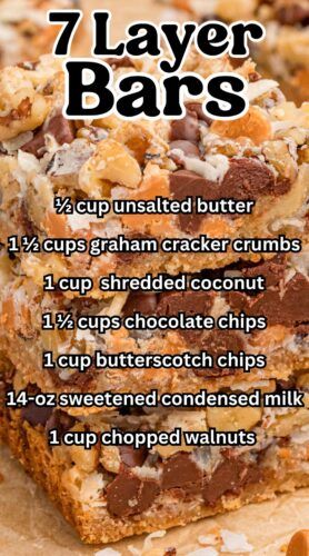 7 Layer Cookies, Easy Dinner Side Dishes, Tiger Butter, Recipes Deserts, Seven Layer Bars, Magic Cookie Bar Recipe, 7 Layer Bars, Magic Cookie Bars, Layer Bars