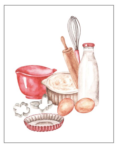 Cottagecore Baking, Cooking Illustration, Baking Drawing, Cooking Clipart, Digital Recipe Book, Recipe Book Templates, Baking Art, Cottage Market, Diet Planner