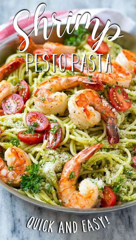 Shrimp And Pesto, Shrimp Pesto Pasta, Pesto Pasta Recipe, Pesto Shrimp, Pasta Al Pesto, Pesto Pasta Recipes, Seafood Pasta Recipes, Seafood Seasoning, Sea Vegetables