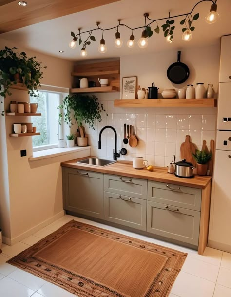 Nordic Kitchen Ideas, Kitchen No Counter Space, Kitchen Goals, Dream Cottage, Green Cabinets, House Remodel, Tiny Kitchen, Dream Houses, Dream House Decor