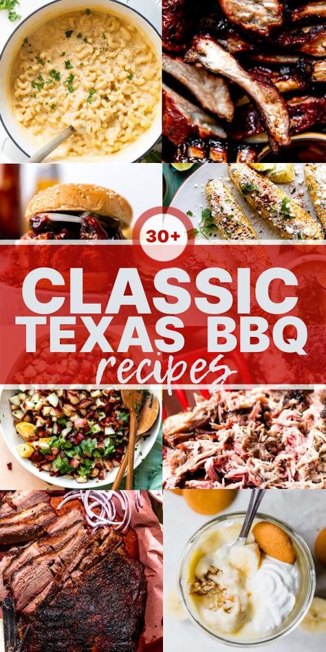 Classic Texas BBQ recipes made at home! Smoked brisket, chopped sandwiches, potato salads, banana pudding and more! All your favorite Texas BBQ dishes easily made at home. Texas Bbq Recipes, Mexican Grilled Chicken, Potato Salads, Texas Barbecue, Barbeque Recipes, Bbq Side Dishes, Bbq Dishes, Bbq Dinner, Texas Food