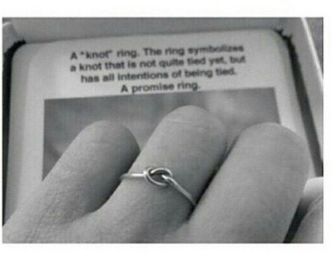 "A 'knot' ring. The ring symbolizes a knot that is not quite tied yet, but has all intentions of being tied. A promise ring."  I feel people use engagement rings as promise rings these days. Like you know how some people get engaged but they say they don't even want to start planning a wedding for another year or so? That's not what engagement rings are for! (I know I'm weird for pointing this out but it bugs me!) If you want to tell someone "I want to marry you some day, but I don't want to sta Clean Gold Jewelry, Perfect Proposal, Knot Ring, Put A Ring On It, Proposal Ring, The Ring, Promise Ring, I Promise, Future Wedding