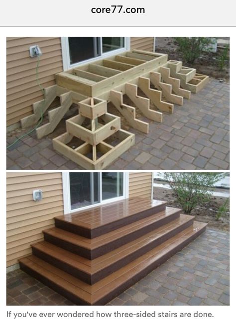 How three-sided stairs are built (Photo only) درج السلم, Types Of Stairs, Pelan Rumah, Deck Stairs, Construction Projects, घर की सजावट, Tree Ideas, Wood Pallet, Deck Design