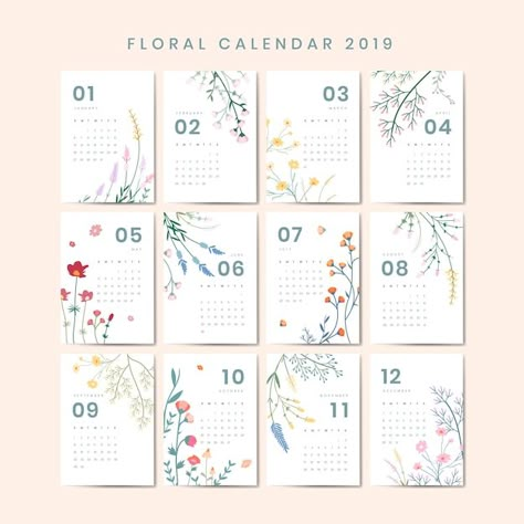 Calendar Mockup Free, Calendar Mockup, Illustration Calendar, Floral Calendar, Calendar Design Template, Pink And White Background, Creative Calendar, 달력 디자인, Calendar 2019