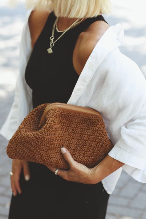 Hand Crochet Pouch Bag, Leather Trimmed Crochet Clutch, Fashion Bag, Crochet Bag, Handmade Bag, Cloud Bag, Evening Clutch, Gift For Her, Straw Pouch, Magnetic Frame, Cloud Bag, Tan Handbags, Tan Bag, Crochet Clutch, Crochet Fashion Patterns, Crochet Bags Purses, Raffia Bag