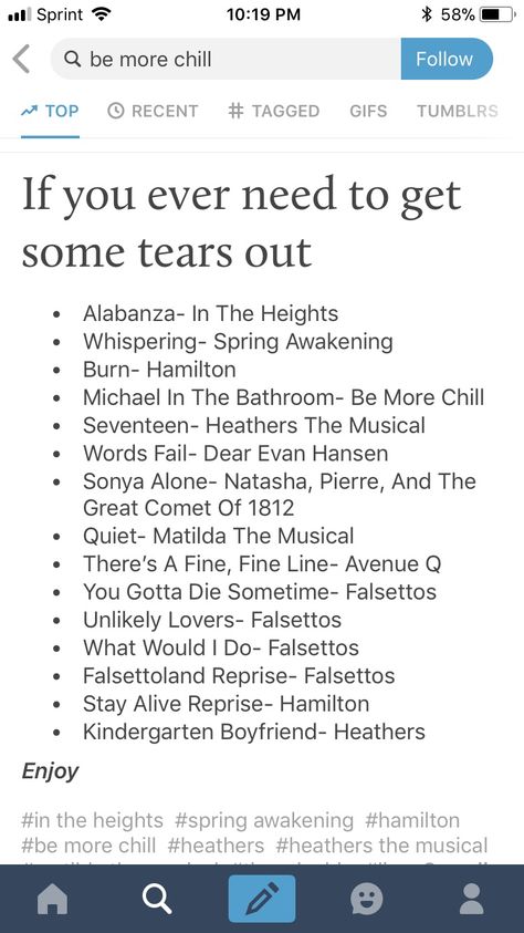 I love how like half of them are falsettos>> same but like, im kinda mad that i know almost all of these BUT IVE NEVER CRIED TO THEM actually thats a lie ive cried to michael in the bathroom and at the end of falsettos the first time i watched a pro-shot bootleg of it The Mad Ones Musical, Falsettos Quotes, Falsettos Musical, Michael In The Bathroom, Cry Cry, Song Suggestions, Song Recommendations, Music Recommendations, Evan Hansen