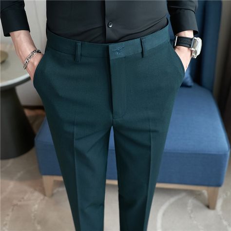 Autumn Mens Fashion Embroidered Trousers Korean Business Dress Solid Suit Pant Formal Office Social Social Pants, Autumn Mens Fashion, Formal Pant For Men, Embroidered Trousers, Men Costume, Black Outfit Men, Office Clothes, Men's Dress Pants, Check Pants