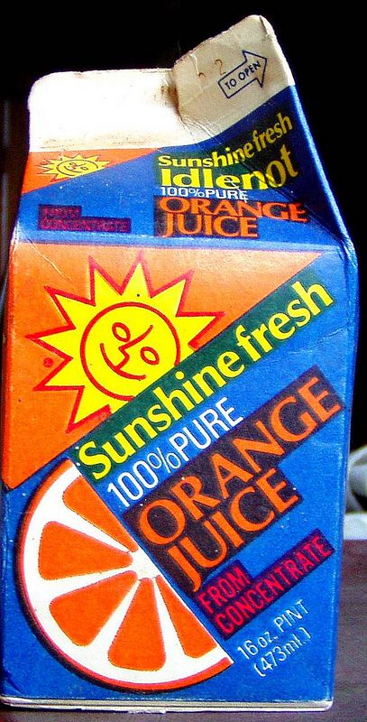 1980s Idlenot ORANGE JUICE carton | by mankatt Vintage Juice Packaging, Retro Milk Carton, Orange Juice Carton, 80s Food, 90s Food, 1980s Aesthetic, Juice Ad, Juice Carton, Juice Branding