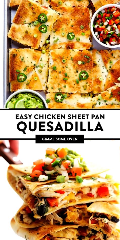 Mexican For A Crowd, Large Party Food Ideas Feeding A Crowd, Chicken Sheet Pan Quesadilla, Pan Quesadilla Recipe, Food To Feed A Crowd, Sheet Pan Quesadilla, Pan Quesadilla, Mexican Dinner Party, Appetizer Dinner