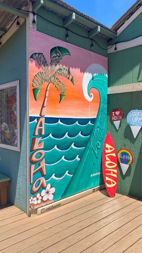 Beach Theme Mural, Beach Mural Painted, Coastal Mural, Island Mural, Summer Mural, Cool Murals, Beach Murals, Beach Restaurant Design, Deco Surf