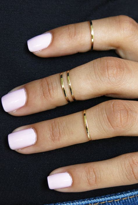 When all else fails, go for a soft pink similar to Essie's classic "Romper Room" ($8.50, essie.com) — it looks chic with tiny gold rings. See more at Etsy.com/TopStar »  - GoodHousekeeping.com Mid Rings, Jewelry Fashion Trends, Knuckle Rings, Epilator, Pinky Ring, Morganite, Bling Bling, Jewelry Trends, Cute Jewelry