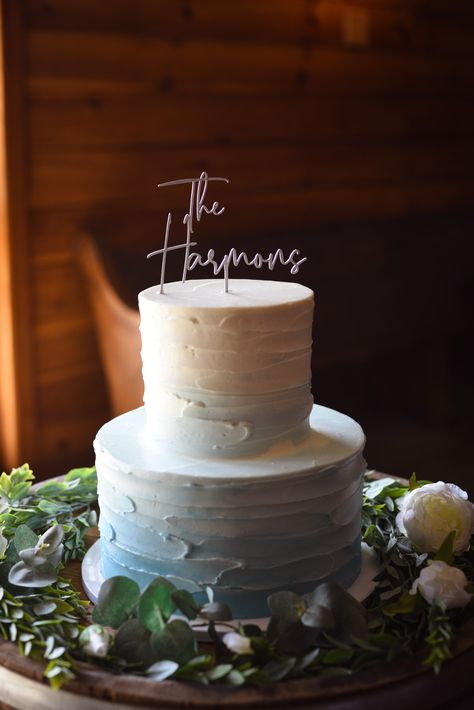 Blue wedding cake, rustic, wood flowers Dusty Blue Navy Wedding Cake, Wedding Cake Ideas Dusty Blue, Dusty Blue Wedding Cake Rustic, Rustic Dusty Blue Wedding Cake, Sage Green Navy Blue Blush Pink Wedding Cake, Simple Dusty Blue Wedding Cake, Powder Blue Wedding Cake, Dusky Blue Wedding Cake, Navy Wedding Cake Ideas