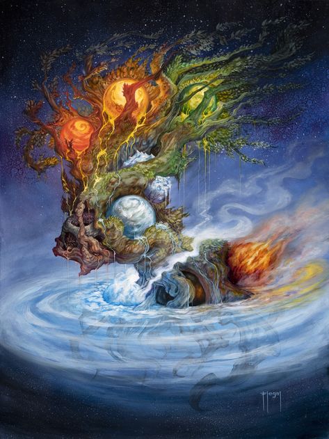 ArtStation - Yggdrasil, the World Tree, Sam Flegal Yggdrasil Tree, World Tree, Norse Pagan, Norse Vikings, Viking Art, 1 Tattoo, Norse Mythology, Fantasy Landscape, Tree Art