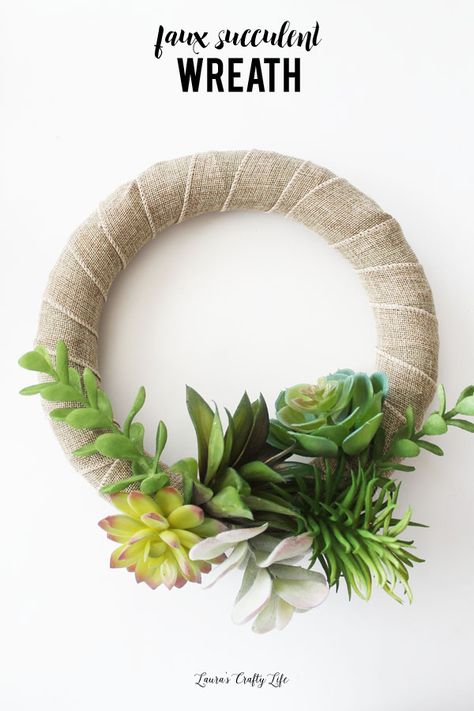 Faux succulent wreath DIY - made with supplies from Dollar Tree - an inexpensive and quick gift idea Faux Succulent Wreath Diy, Faux Succulent Wreath, Succulent Wreath Diy, Succulent Wreath, Wreath Diy, Easter Centerpieces, Quick Gifts, Faux Succulents, Disney Diy