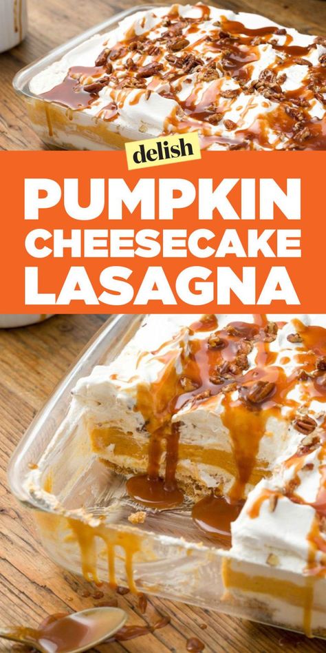 Pumpkin Cheesecake Lasagna, Cheesecake Lasagna, Dessert Lasagna, Pumpkin Lasagna, Pumpkin Cheesecake Recipes, Pumpkin Recipes Dessert, Thanksgiving Desserts, Lasagna Recipe, Pumpkin Dessert